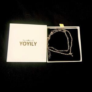 2 piece anklet or bracelet gold set with T initial gift set jewelry Figaro chain